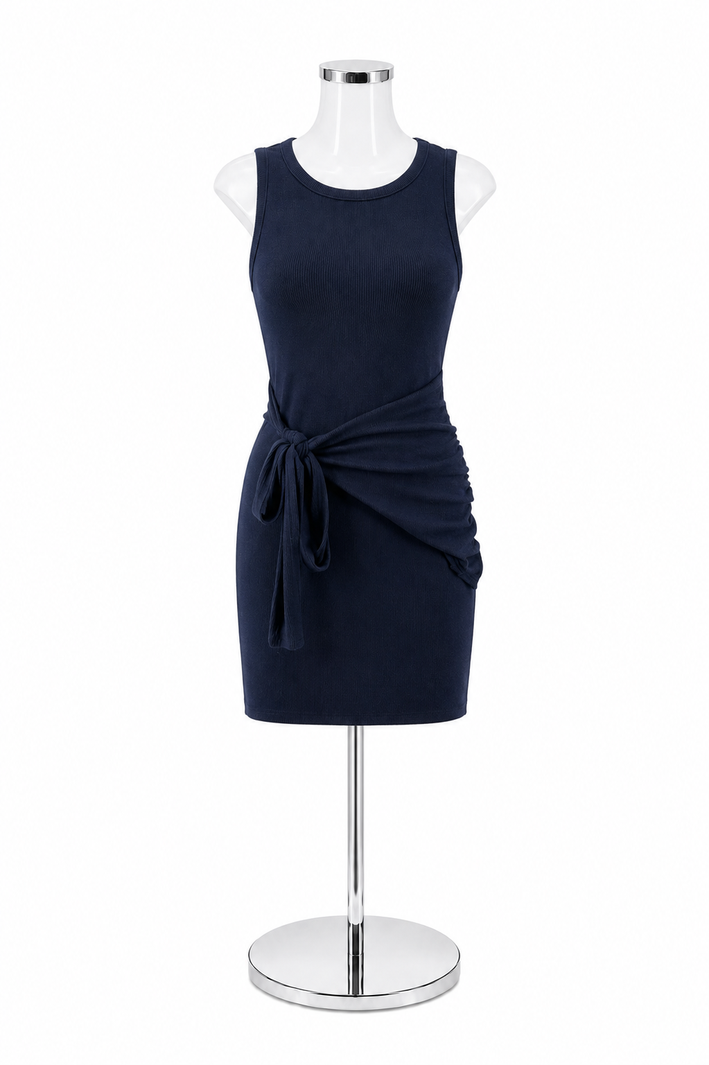 Kaiteigh Navy Ribbed Tie-Waist Bodycon Sleeveless Mini Dress Size Small