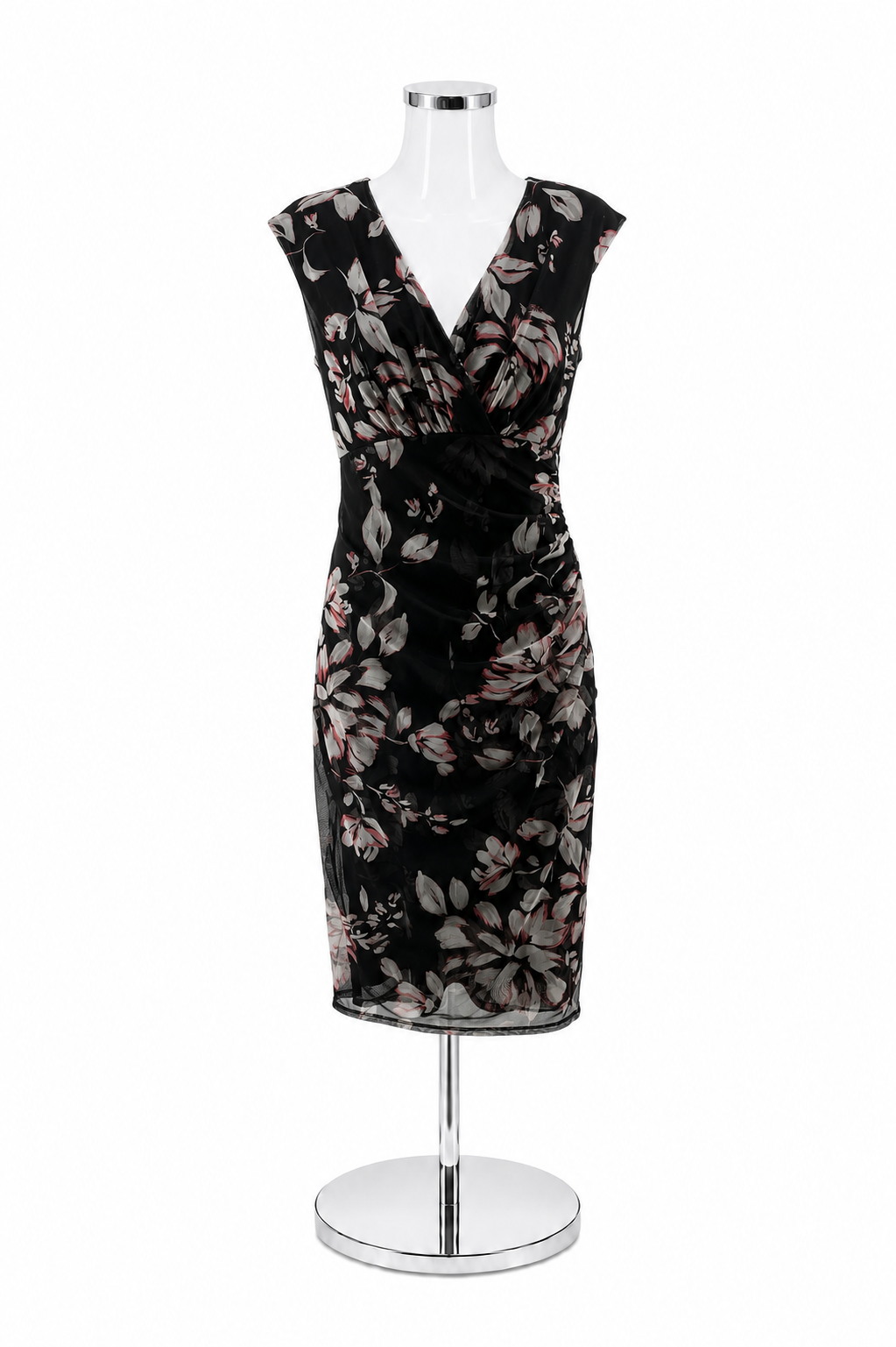 London Times Floral Ruched Surplice Sheath Dress Size 8