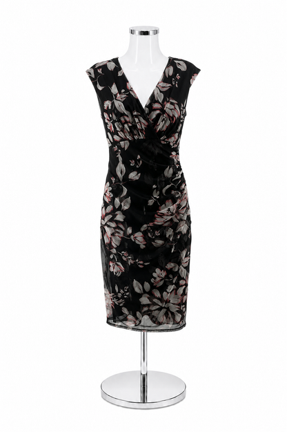 London Times Floral Ruched Surplice Sheath Dress Size 8
