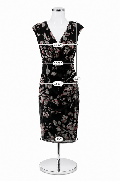 London Times Floral Ruched Surplice Sheath Dress Size 8