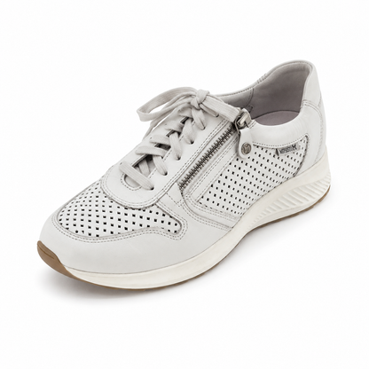 Mephisto Yael White Perforated Leather Side Zip Comfort Sneakers | Womens 8.5