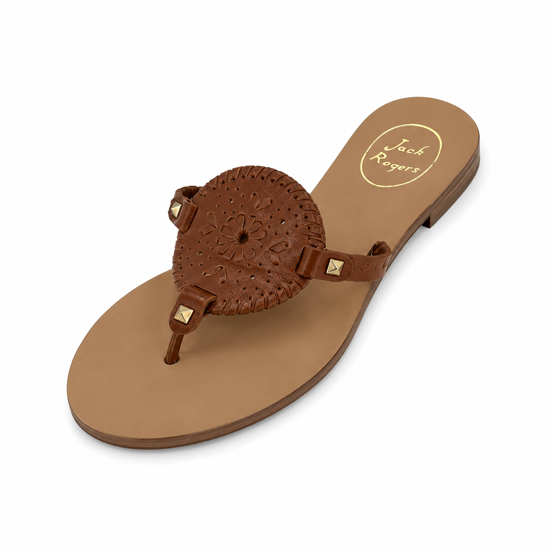 Jack Rogers Jacks Flat Leather Sandal Tan Whipstitch Size 7