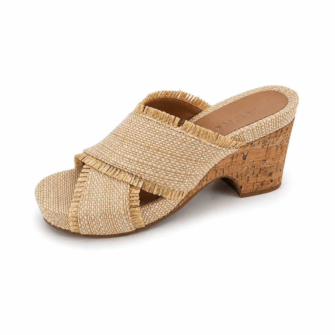 Aerosoles Madonna Woven Fringe Cork Wedge Sandals Mules Size 9 M