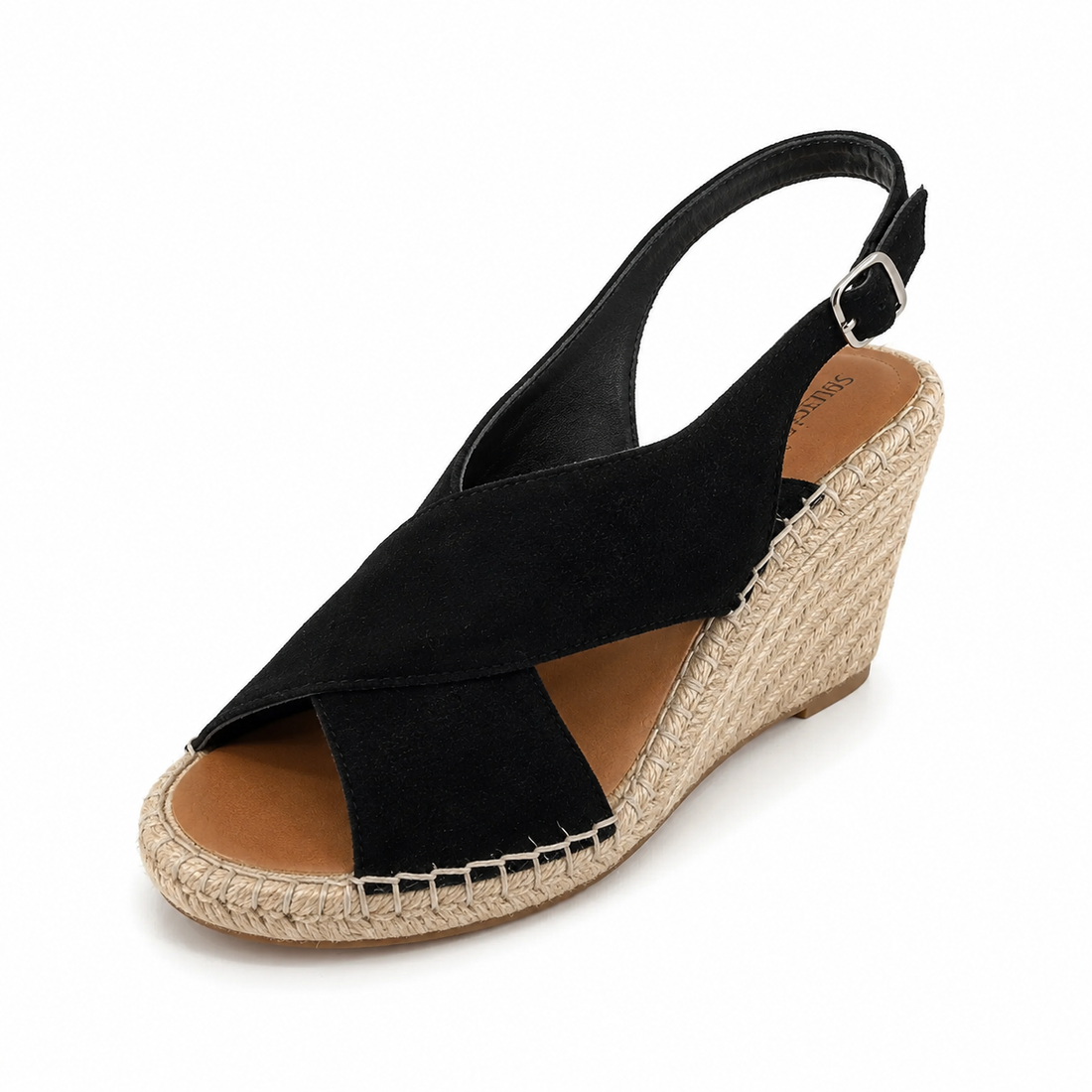 Susina Nola Black Faux Suede Espadrille Wedge Sandals Size 8 NWT