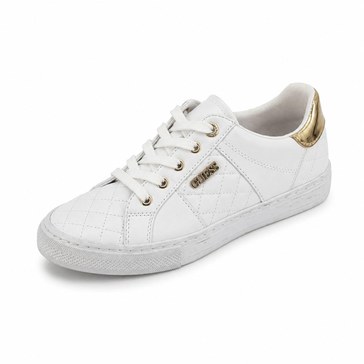 GUESS Loven Quilted Low-Top Fashion Sneakers White Gold - Size 8
