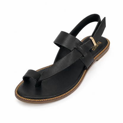 Franco Sarto Talen Black Leather Gold Chain Trim Flat Sandals Size 9.5