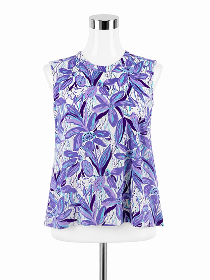 Lilly Pulitzer Nevie Top Orchid Oasis Floral Sleeveless Blouse XL