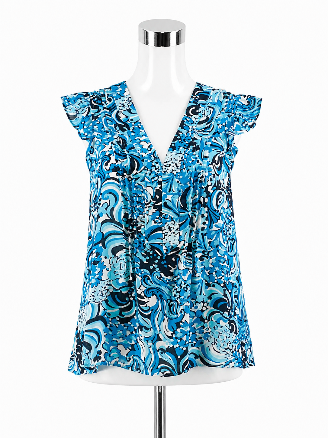 Lilly Pulitzer Kassia Top Bayside Blue Seen and Herd Floral Blouse Size Large