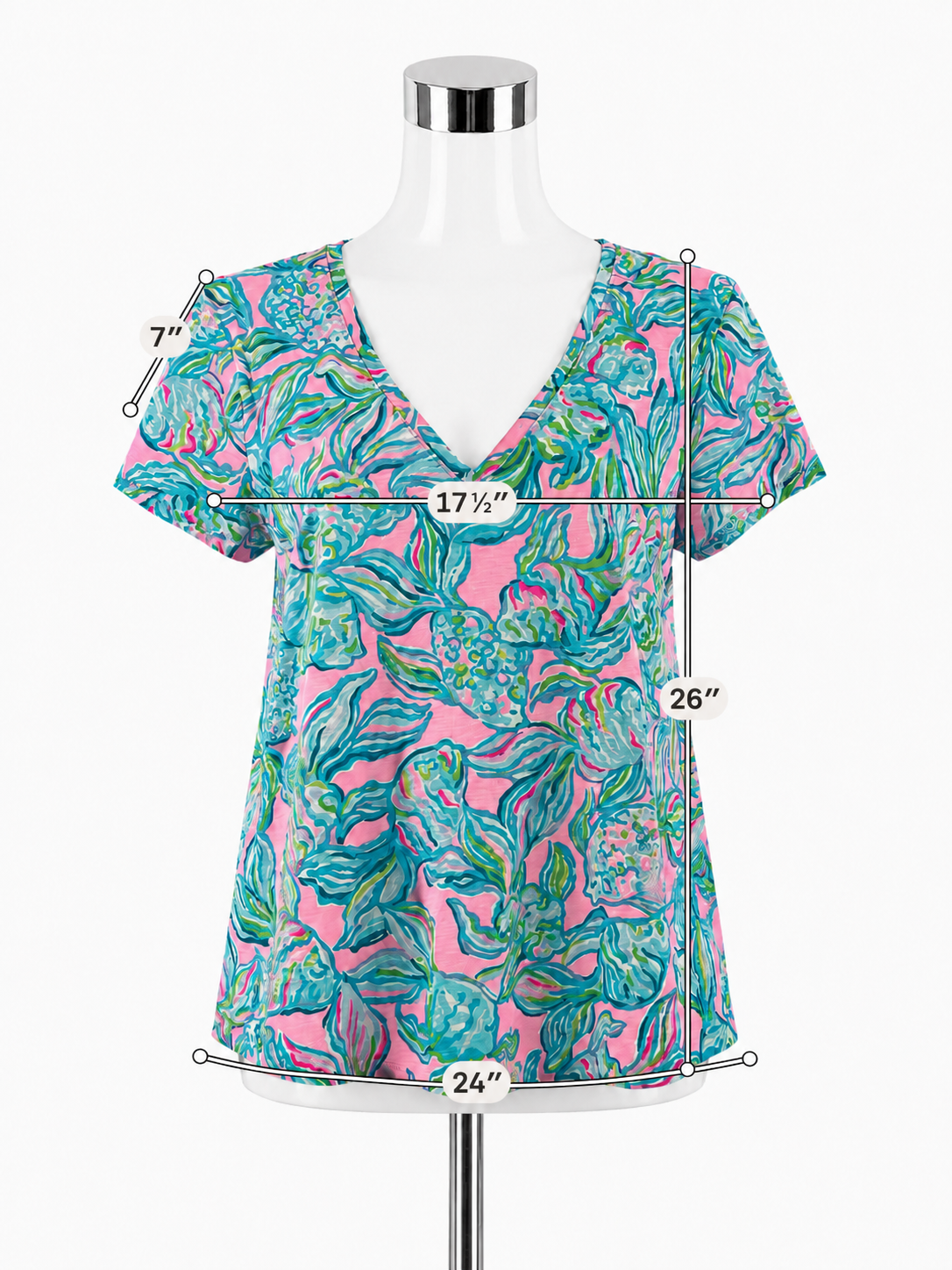 Lilly Pulitzer Etta V-Neck T-Shirt Top Multi It Was All A Dream Floral Size Large