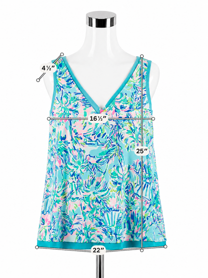 Lilly Pulitzer Florin Reversible V-Neck Tank Top Floral Aqua Pink Size Large