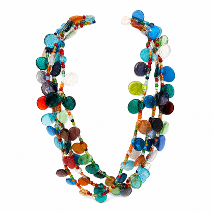 Discovery Multi-Color Seaglass Statement Necklace Layered Glass Disc Bohemian