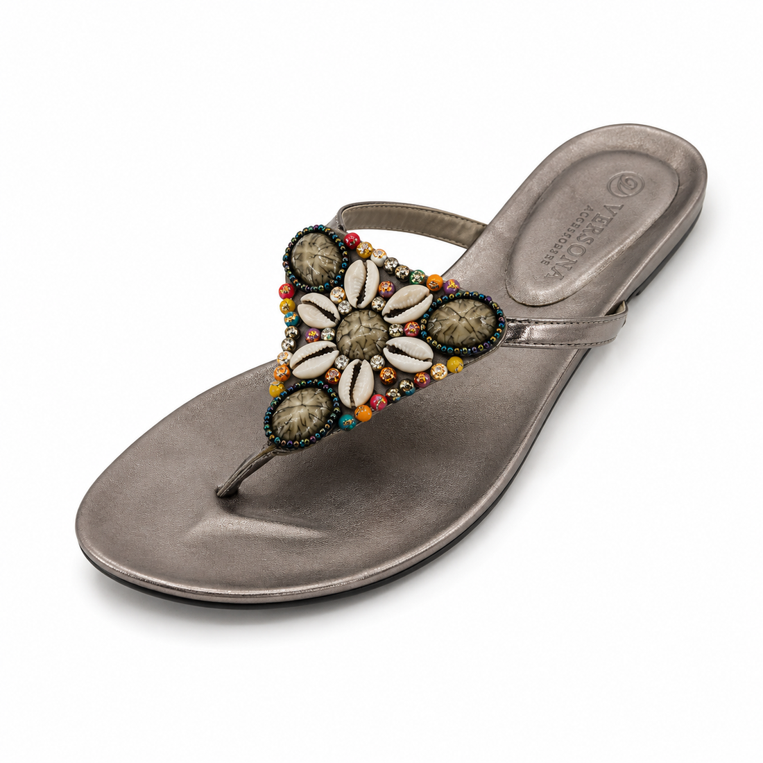 Versona Gray Shell &amp; Jewel Embellished Thong Sandals Size 7