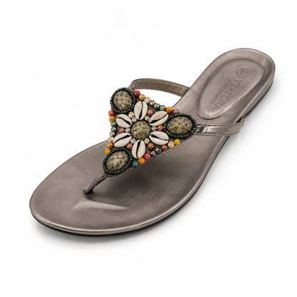 Versona Gray Shell &amp; Jewel Embellished Thong Sandals Size 7