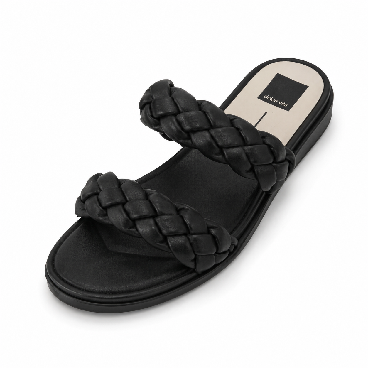 Dolce Vita Monica Braided Slide Sandals Black Vegan Leather Size 7 (EU 37)