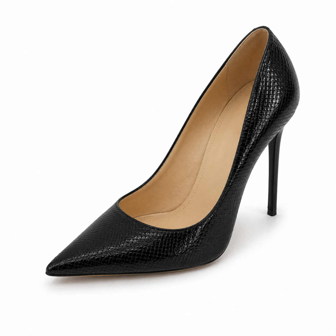 Jimmy Choo Black Snake Embossed Leather Pointed Toe Stiletto Pumps Size 5.5/6