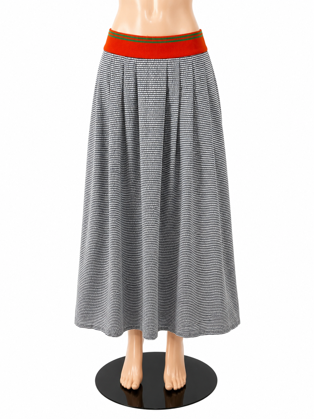 Henry Ferrera Striped Seersucker Maxi Skirt with Orange Waistband Size 1
