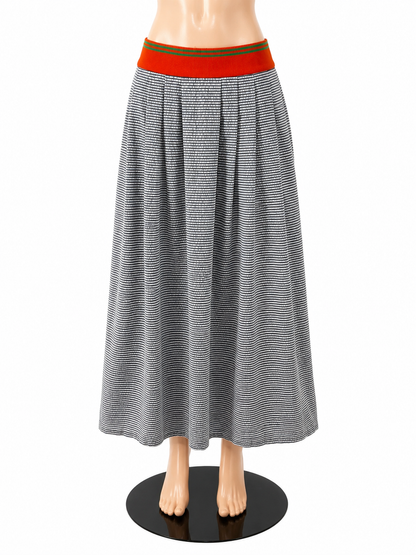 Henry Ferrera Striped Seersucker Maxi Skirt with Orange Waistband Size 1