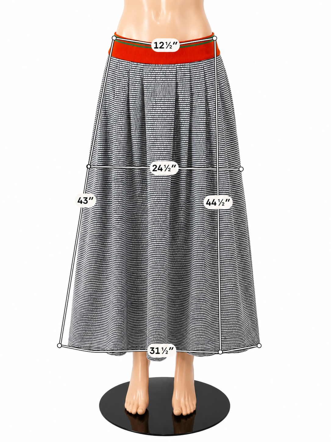 Henry Ferrera Striped Seersucker Maxi Skirt with Orange Waistband Size 1