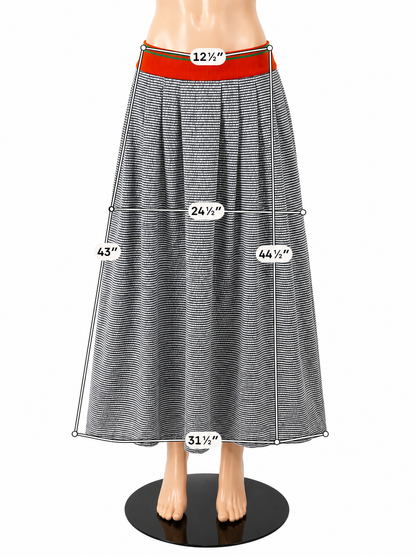 Henry Ferrera Striped Seersucker Maxi Skirt with Orange Waistband Size 1