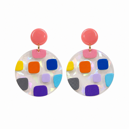 Masami Pop Art Confetti Acrylic Statement Dangle Earrings