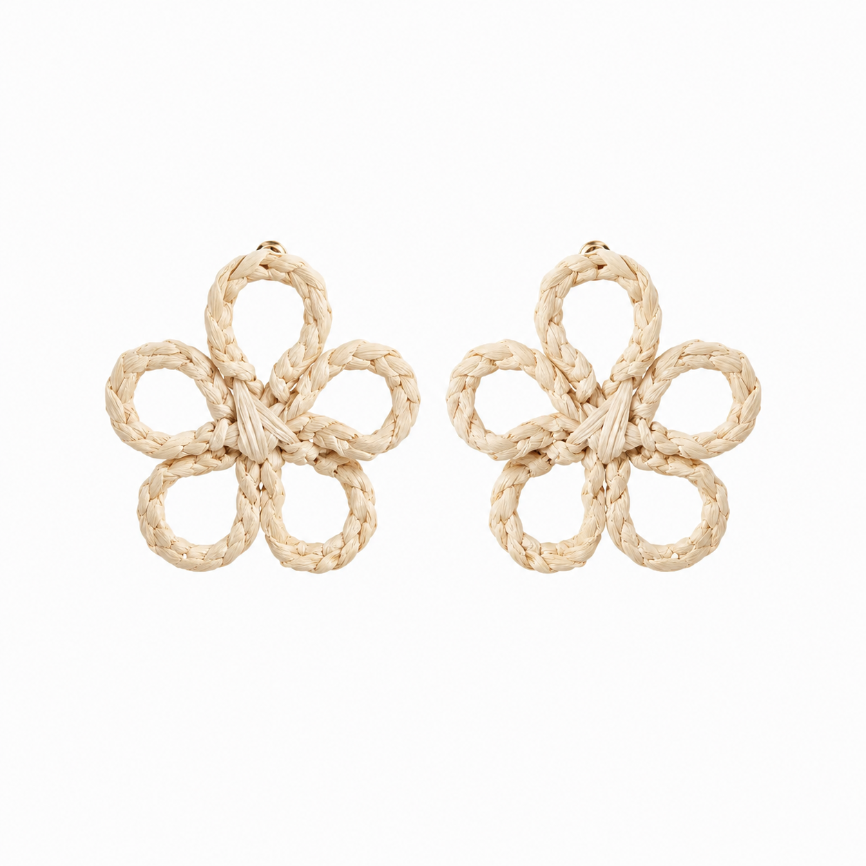 Artisan Raffia Blossom Hand-Crocheted Statement Earrings