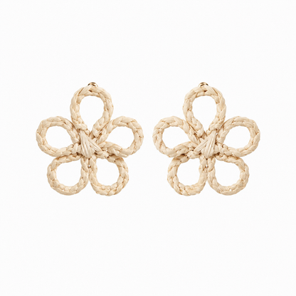 Artisan Raffia Blossom Hand-Crocheted Statement Earrings