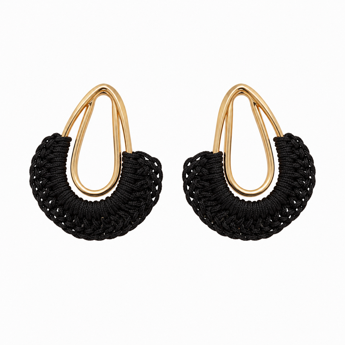 Meruets ORNAMENTS Gold Teardrop Black Braided Cord Drop Earrings