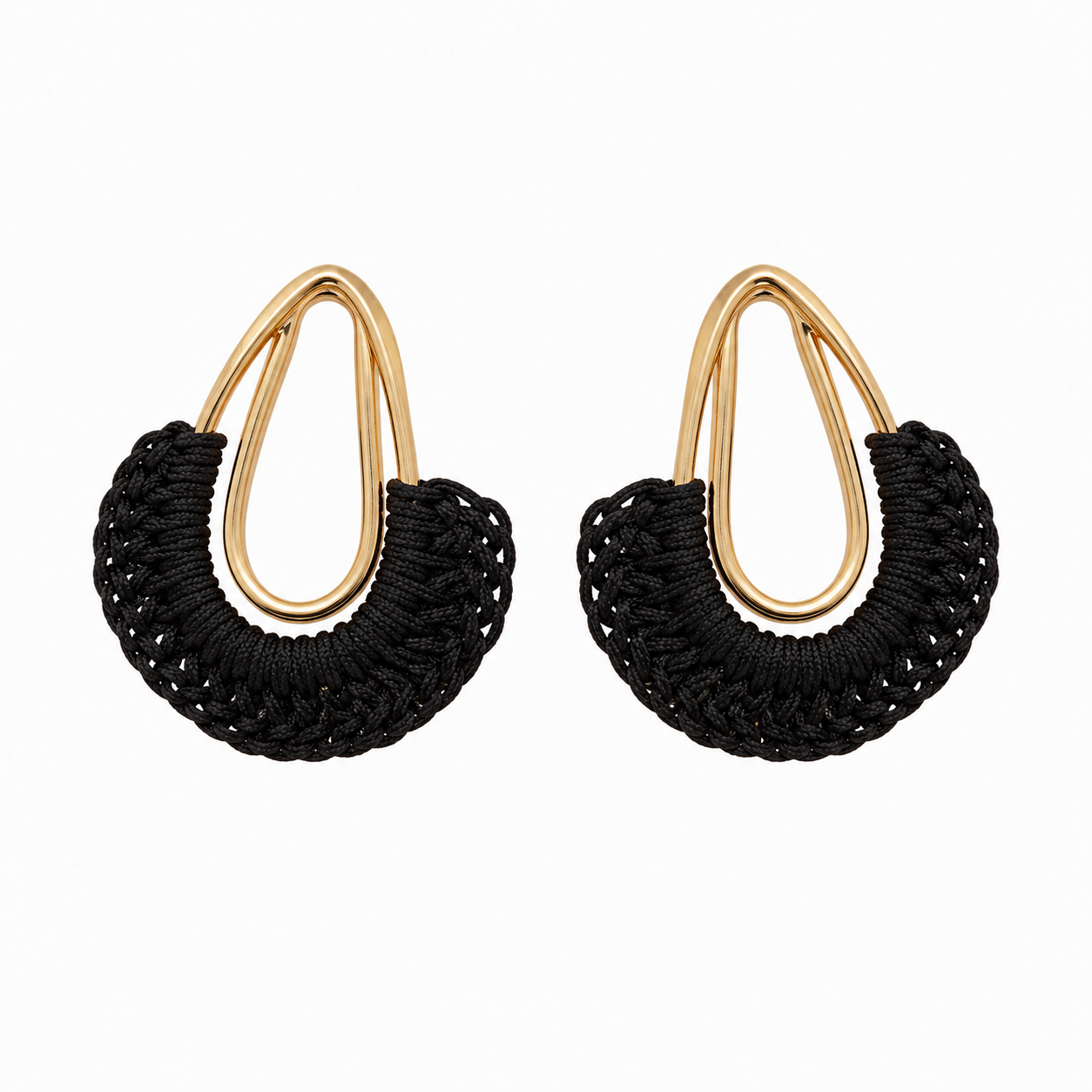 Meruets ORNAMENTS Gold Teardrop Black Braided Cord Drop Earrings