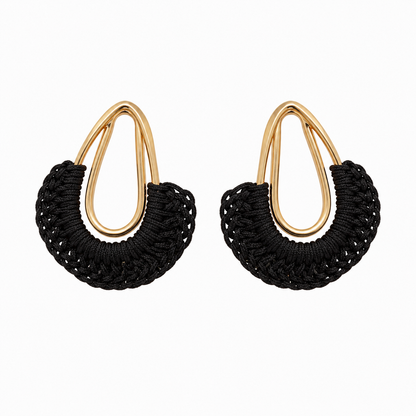 Meruets ORNAMENTS Gold Teardrop Black Braided Cord Drop Earrings