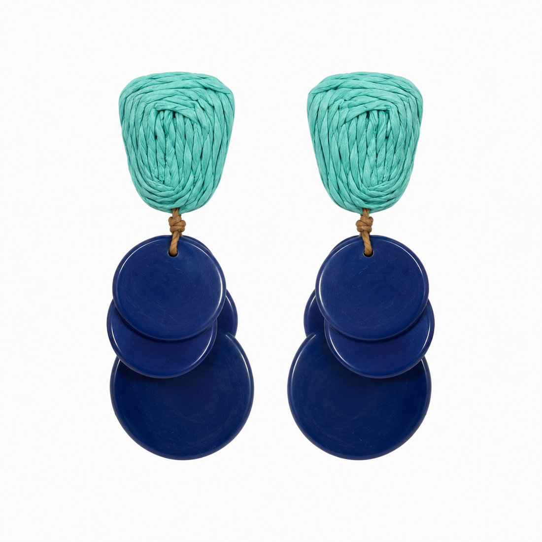 Tagua by Soraya Cedeno Blue Raffia &amp; Tiered Tagua Nut Dangle Earrings