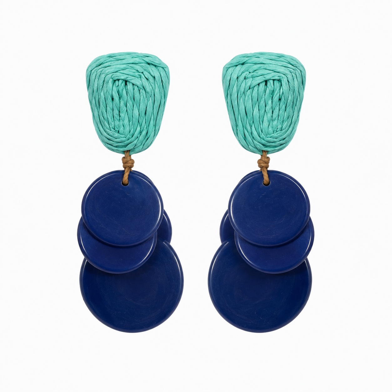 Tagua by Soraya Cedeno Blue Raffia &amp; Tiered Tagua Nut Dangle Earrings