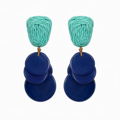 Tagua by Soraya Cedeno Blue Raffia &amp; Tiered Tagua Nut Dangle Earrings