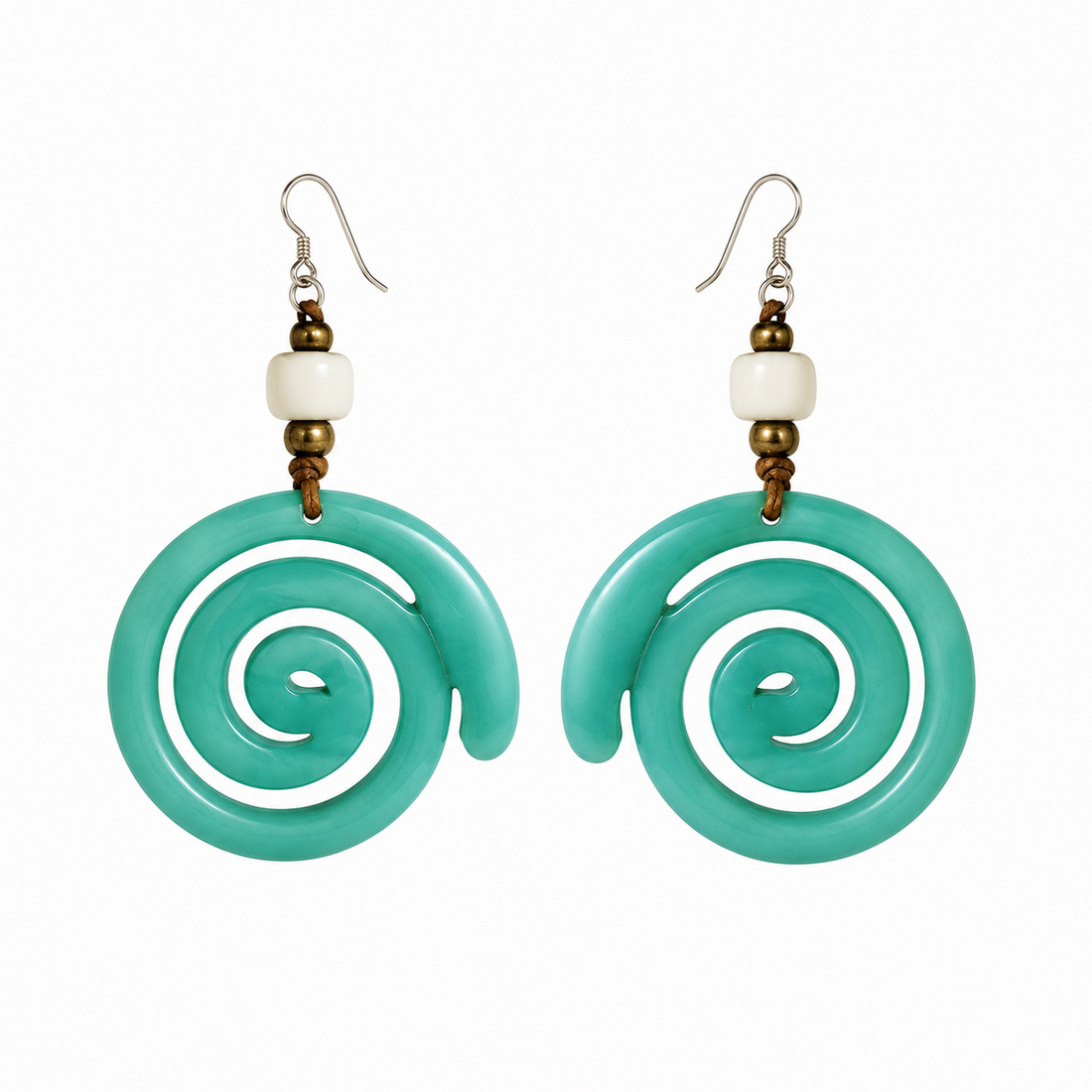 Tagua by Soraya Cedeno Green Spiral Tagua Nut Dangle Earrings | Fair Trade
