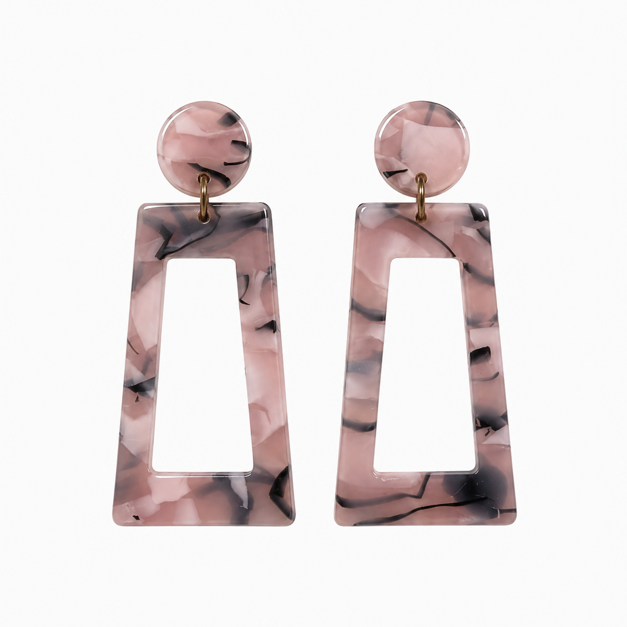 Marbled Geometric Acrylic Statement Drop Earrings Pink Gray