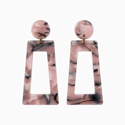 Marbled Geometric Acrylic Statement Drop Earrings Pink Gray