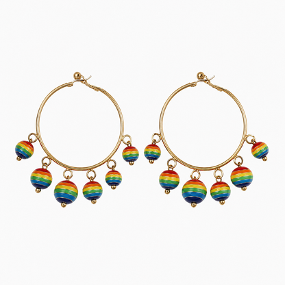 Magnetic Fine Jewelry Rainbow Enamel Globe Dangle Hoop Earrings