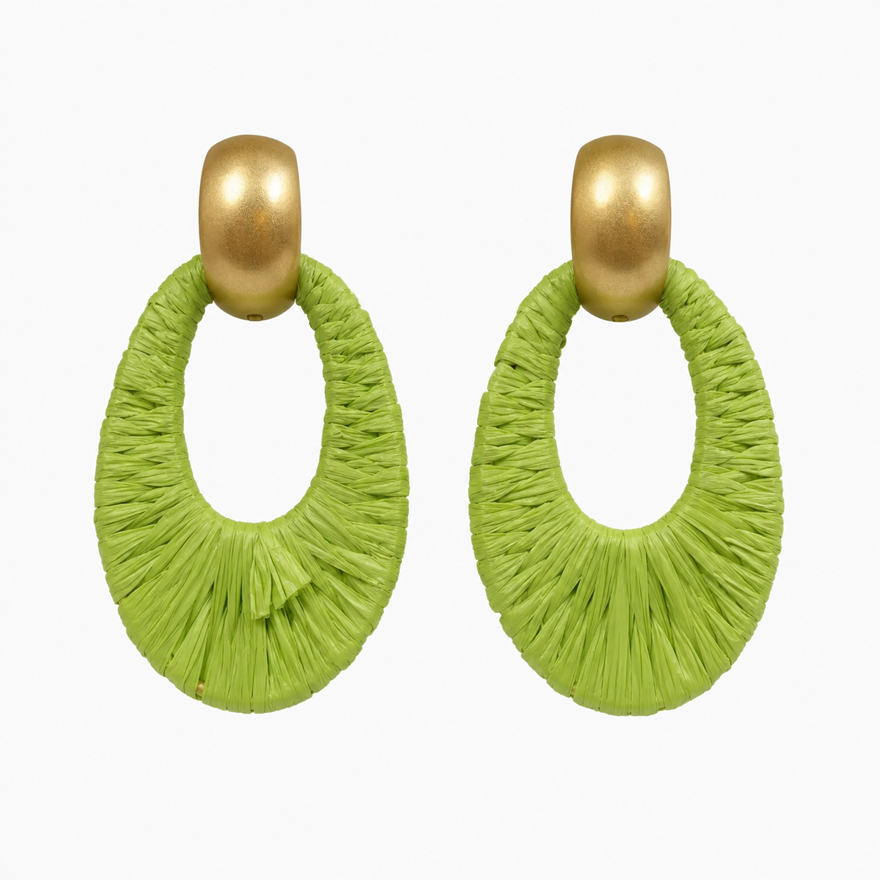 Show Stopper Lime Green Raffia Teardrop Statement Earrings
