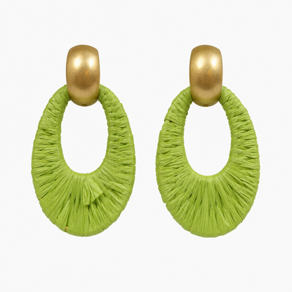 Show Stopper Lime Green Raffia Teardrop Statement Earrings