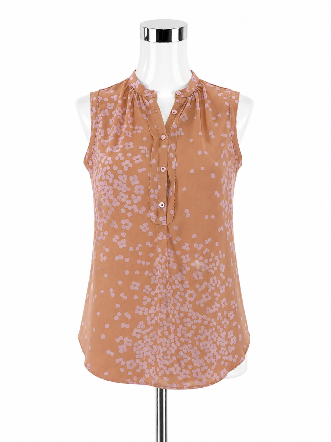 Ann Taylor Confetti Dot Floral Sleeveless Blouse XS Nude Pink