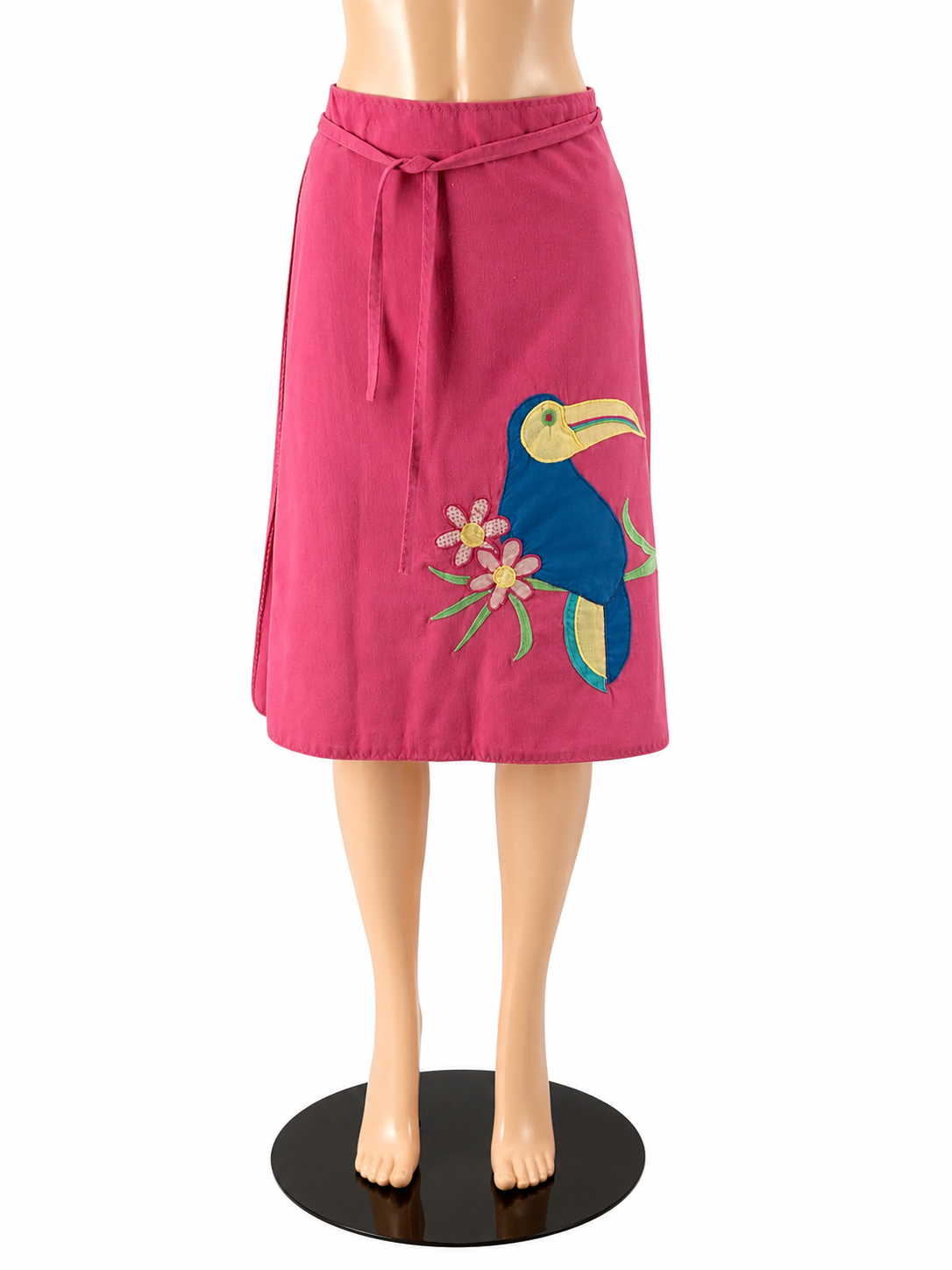 The Pond Vintage Toucan Appliqué Wrap Skirt Size M Pink Tropical Retro