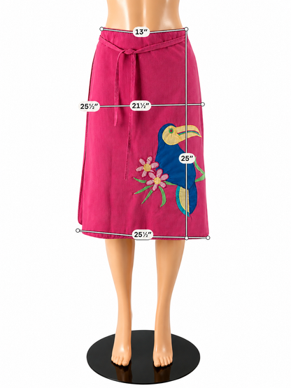 The Pond Vintage Toucan Appliqué Wrap Skirt Size M Pink Tropical Retro