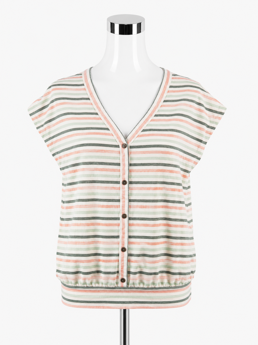 LOFT Outlet Striped Button-Front Top V-Neck Cap Sleeve Blouse Size Large Petite LP
