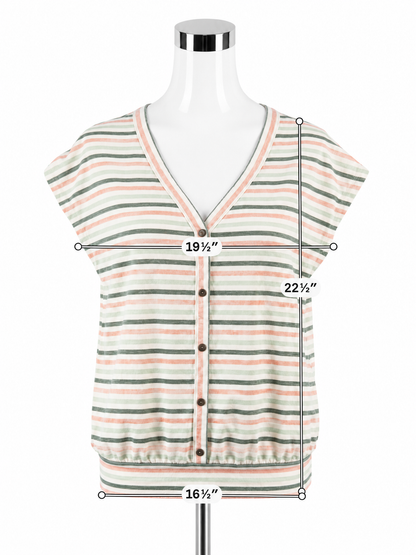 LOFT Outlet Striped Button-Front Top V-Neck Cap Sleeve Blouse Size Large Petite LP