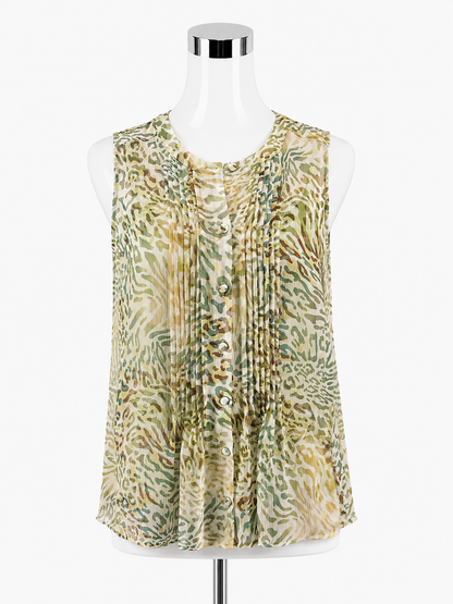 Liz Claiborne Petite Cheetah Print Sleeveless Blouse PM Green Tan