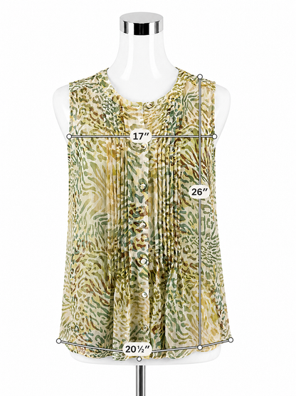 Liz Claiborne Petite Cheetah Print Sleeveless Blouse PM Green Tan