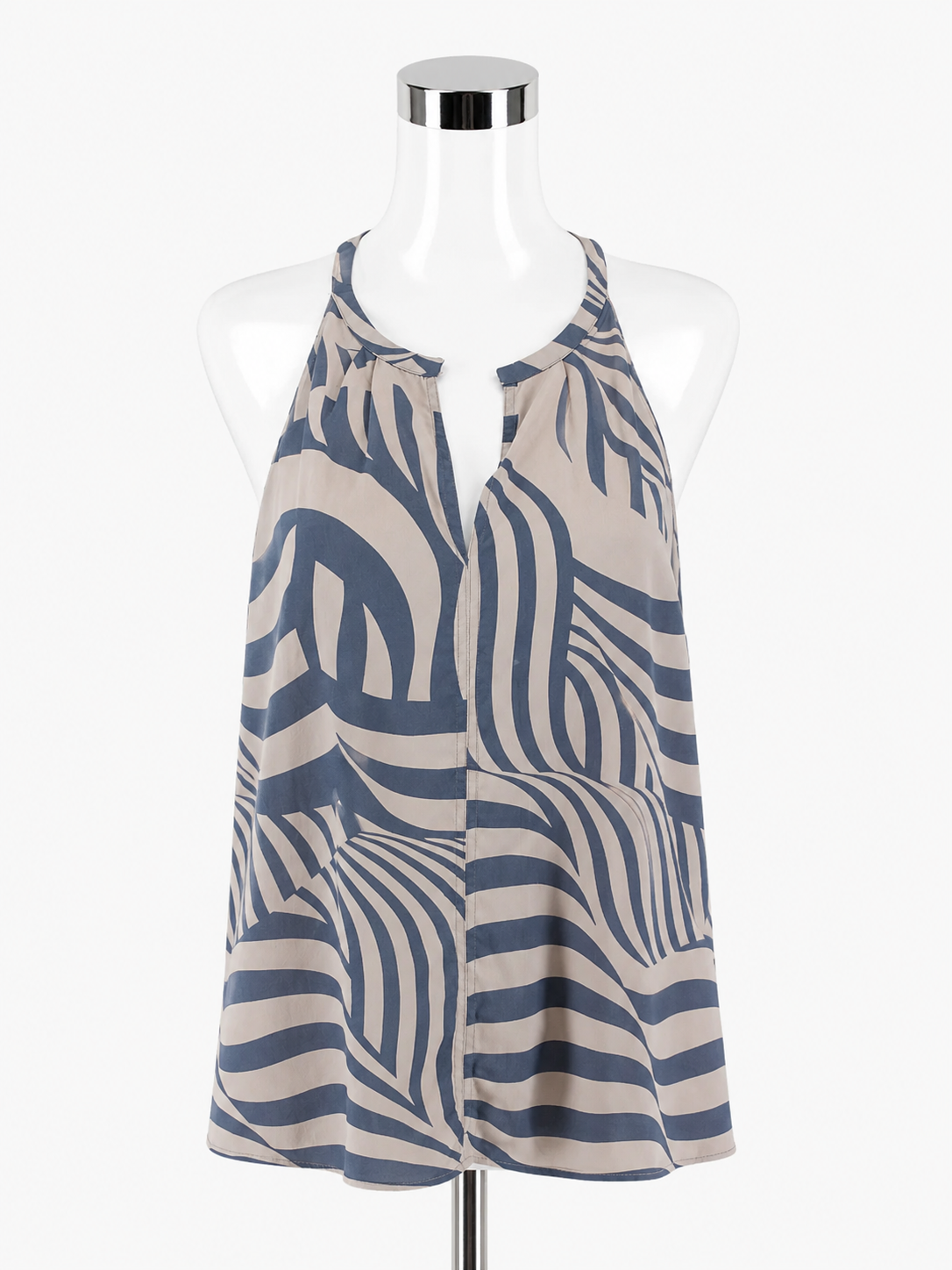 Banana Republic Petite Wave Print Sleeveless Blouse Top Gray Blue LP