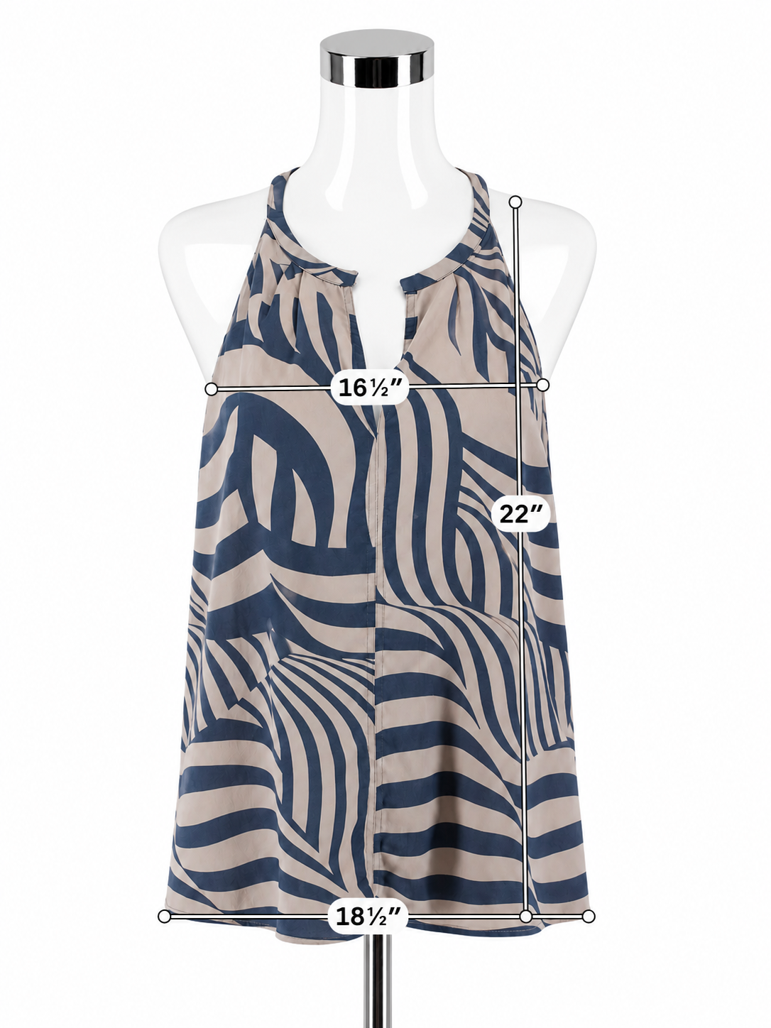 Banana Republic Petite Wave Print Sleeveless Blouse Top Gray Blue LP