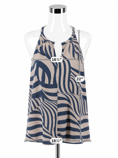 Banana Republic Petite Wave Print Sleeveless Blouse Top Gray Blue LP