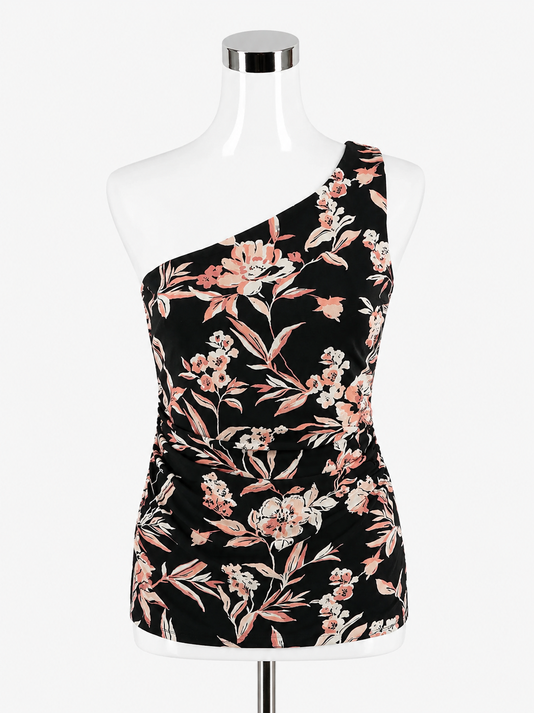 White House Black Market Floral One Shoulder Ruched Top Size S NWT