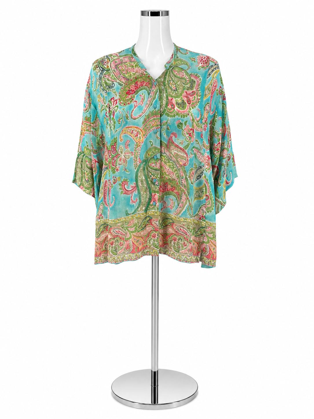René Derhy Paisley Boho Button-Front Rayon Blouse Top Size Small
